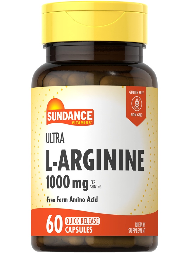 Sundance L-arginiin 1000mg kapslid | 60 loend | vaba vorm Aminohappe lisand | Mitte-GMO ja gluteenivaba lisand