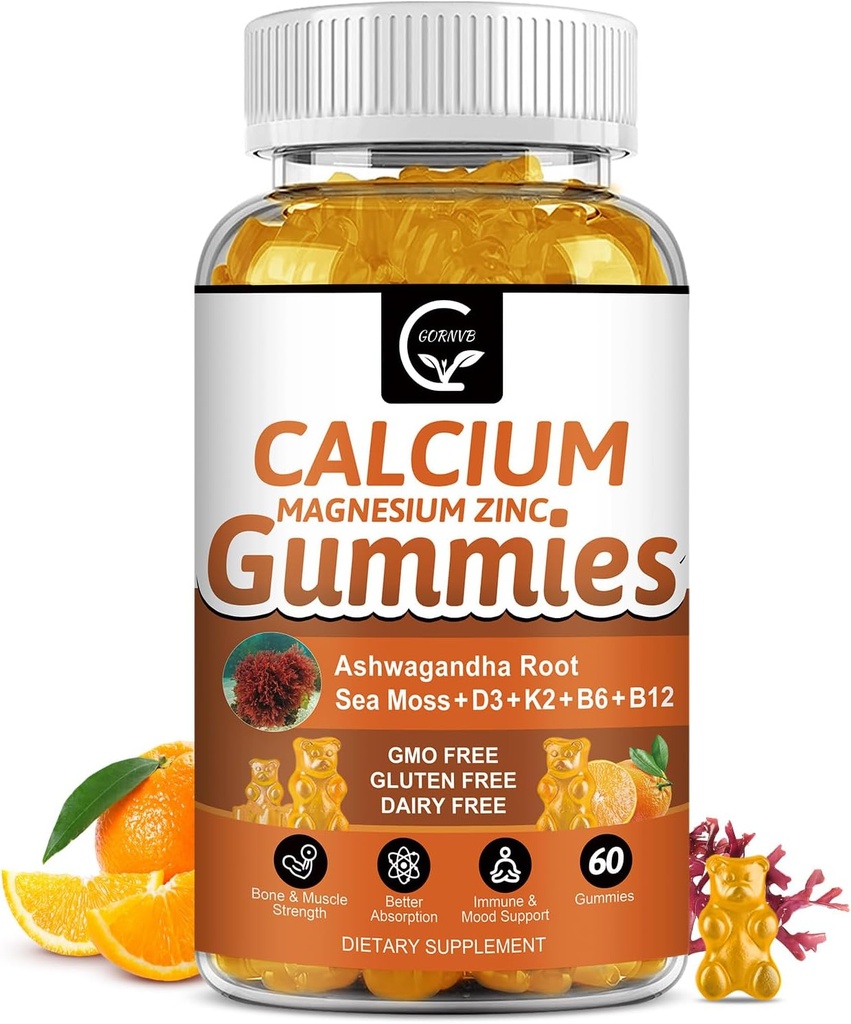 1200mg Kaltsiumkummid vitamiin D3, K2, B12 & B6 - Taimne kompleks Kaltsium Magneesium Lisa glütsinaat, kaalium, Sea sammal, Ashwagandha juur luu ja hammaste tugevus, lihased ja immuunsüsteem