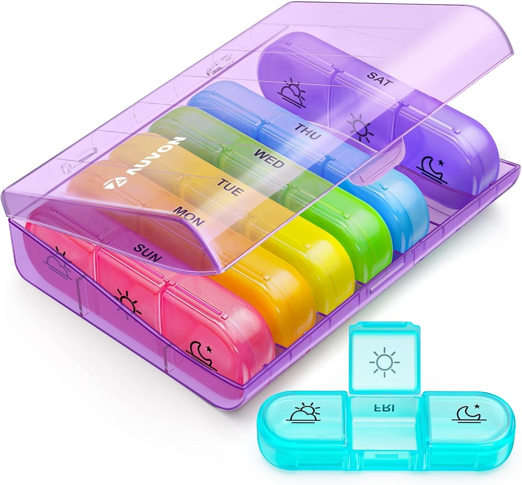AUVON Weekly Pill Organizer 3 korda päevas, suur 7-päevane pillide karp 3 korda päevas eraldi konteineriga, kaasaskantav pillide juhtum ravimite, vitamiinide, kalaõli ja toidulisandite jaoks