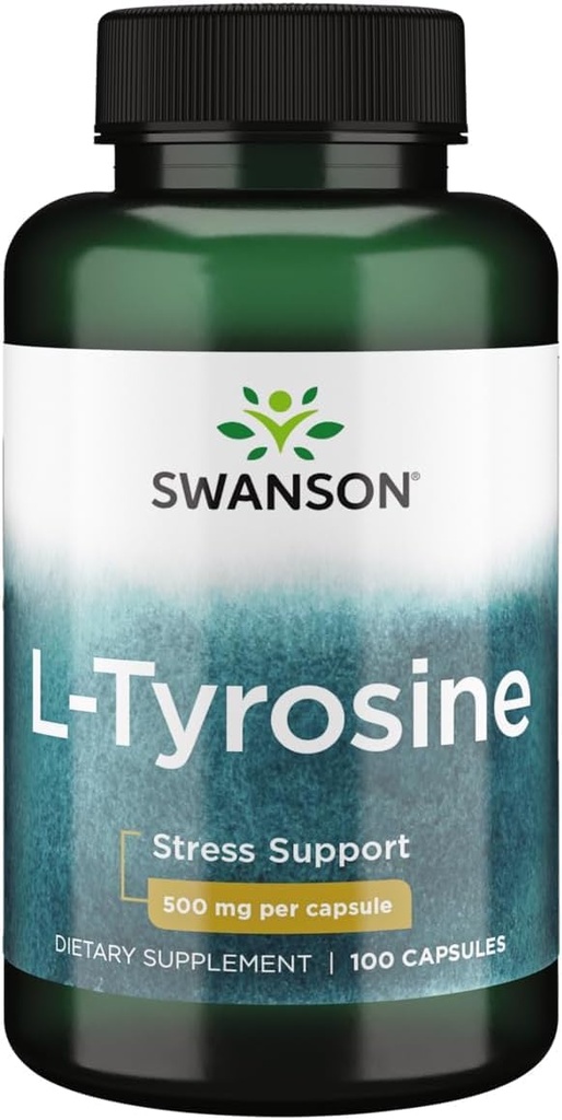 Swanson L-türosiin - aminohappe lisand, mis edendab stressitoetust, kognitiivset funktsiooni ja vaimset selgust - aitab toetada üldist aju tervist - (100 kapslit, 500 mg iga)