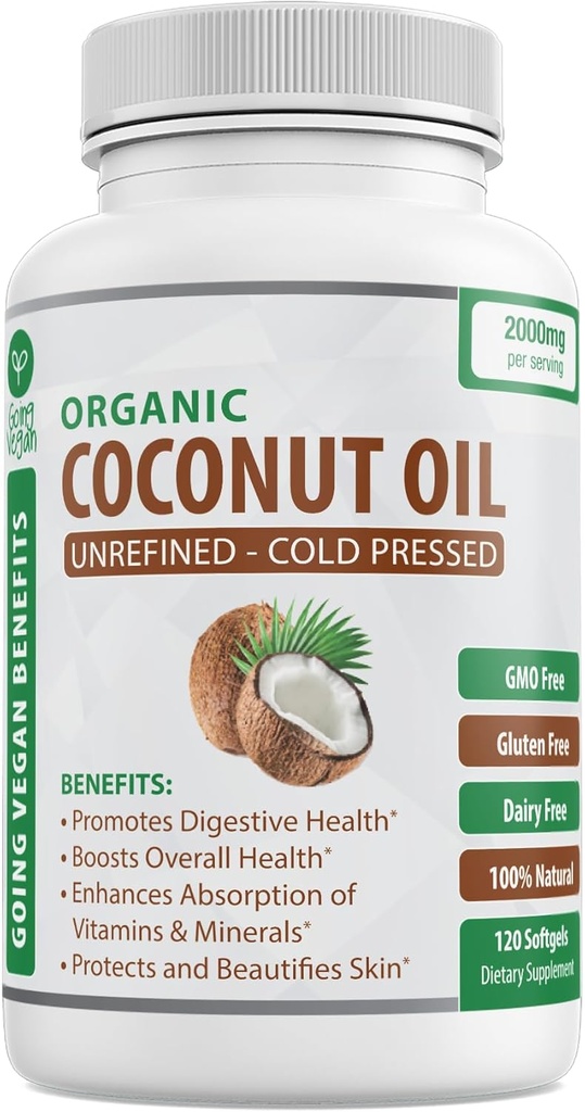 Orgaaniline kookosõli kapslid 2000mg - 100% ekstra neitsi, külm pressitud terve naha, ekstra karvakasv, küünte hooldus, aju Booster - 120 Softgels - rafineerimata puhas ja non GMO pillid - rikas MCT