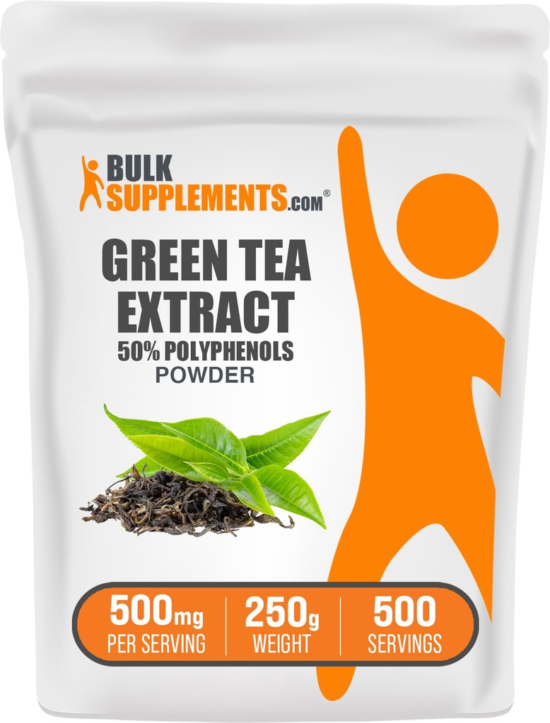 BulkSupplements.comgreen tee ekstrakti pulber - 50% Polyphenols Supplement, EGCG Supplements - Gluteenivaba, 500mg per Serving, 250g (8,8 oz) (pakk 1)