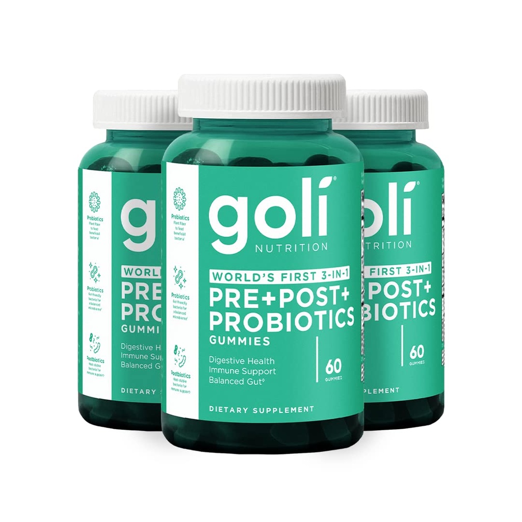 Goli toidulisand, Pre+Post+Probiootikumid Gummy - 180 Count - maailma esimene 3-in-1 gluteenivaba, vegan, GMO-vaba ja želatiinvaba.