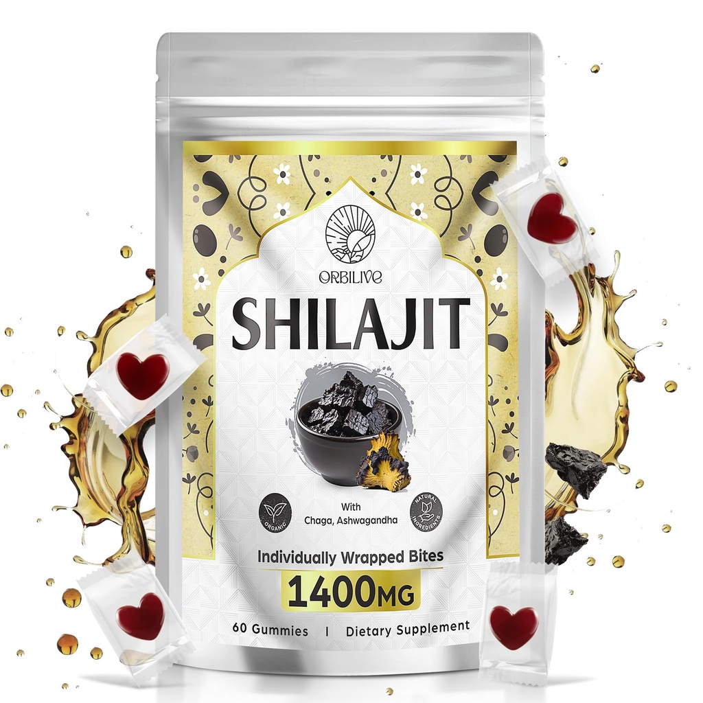 1400 MG Shilajit Gummies, Shilajit Pure Himalayan Organic Gummies with Ashwagandha, Himalayan shilajit for Men, 85+ Jälgimine Mineraalid Ja Fulvic Acid, Individuaalselt Pakitud, Suhkruvaba, 60 Loeb