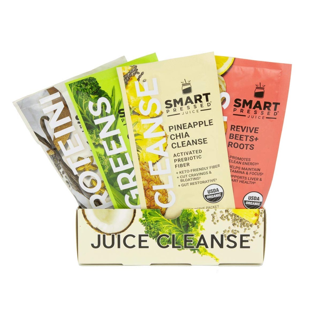 SMART Pressitud mahl 1-päevase orgaanilise mahla puhastamine | Tervislik Detox programm | Vegan Vanilla valk, roheline mahl, peedimahl ja ananassi Chia puhastamine | Kõrge kiudaine ja vegan