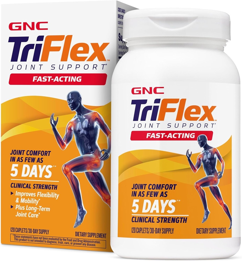 GNC TriFlex Fast-Acting 2.0, parandab liigeste mugavust ja jäikust, Glükosamiini / kondroitiini ja Boswellia- Plus Turmerici kliinilisi tugevusannuseid, 120 kapslit