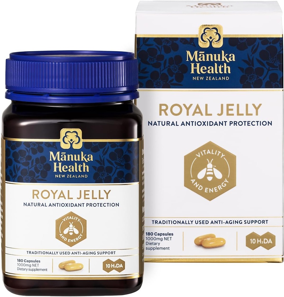 Manuka Health Royal Jelly kapslid, 1000mg NET - 180 Count (3-kuuline pakkumine) - traditsiooniline vananemisvastane toidulisand Uus-Meremaalt