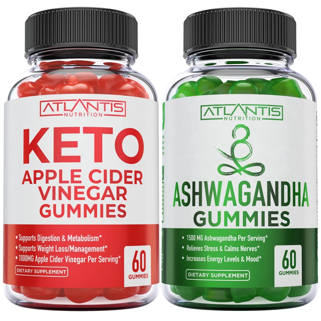 60 Keto Õunasiider Äädikas Gummies Advanced Kaalulangus + 60 Ashwagandha Gummies - 1500MG Ashwagandha Per Serving