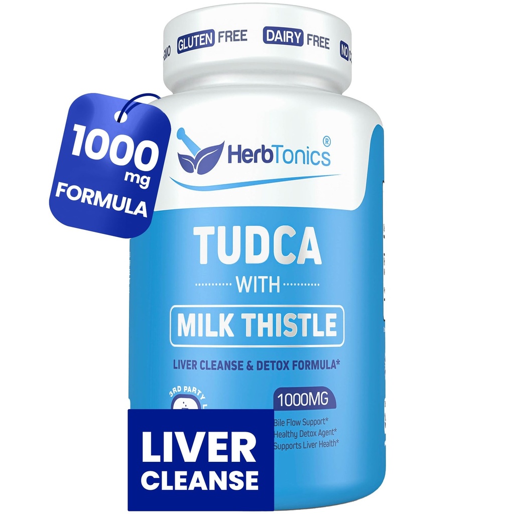 Herbtonics TUDCA 1000mg Maksa detox & sapipõie tugi - Piimaohakas ja pterostilbeen tõhustatud sapisool maksa puhastamiseks, tervisliku sapivoolu ja seedetrakti tervise jaoks (60 vegankapslit)