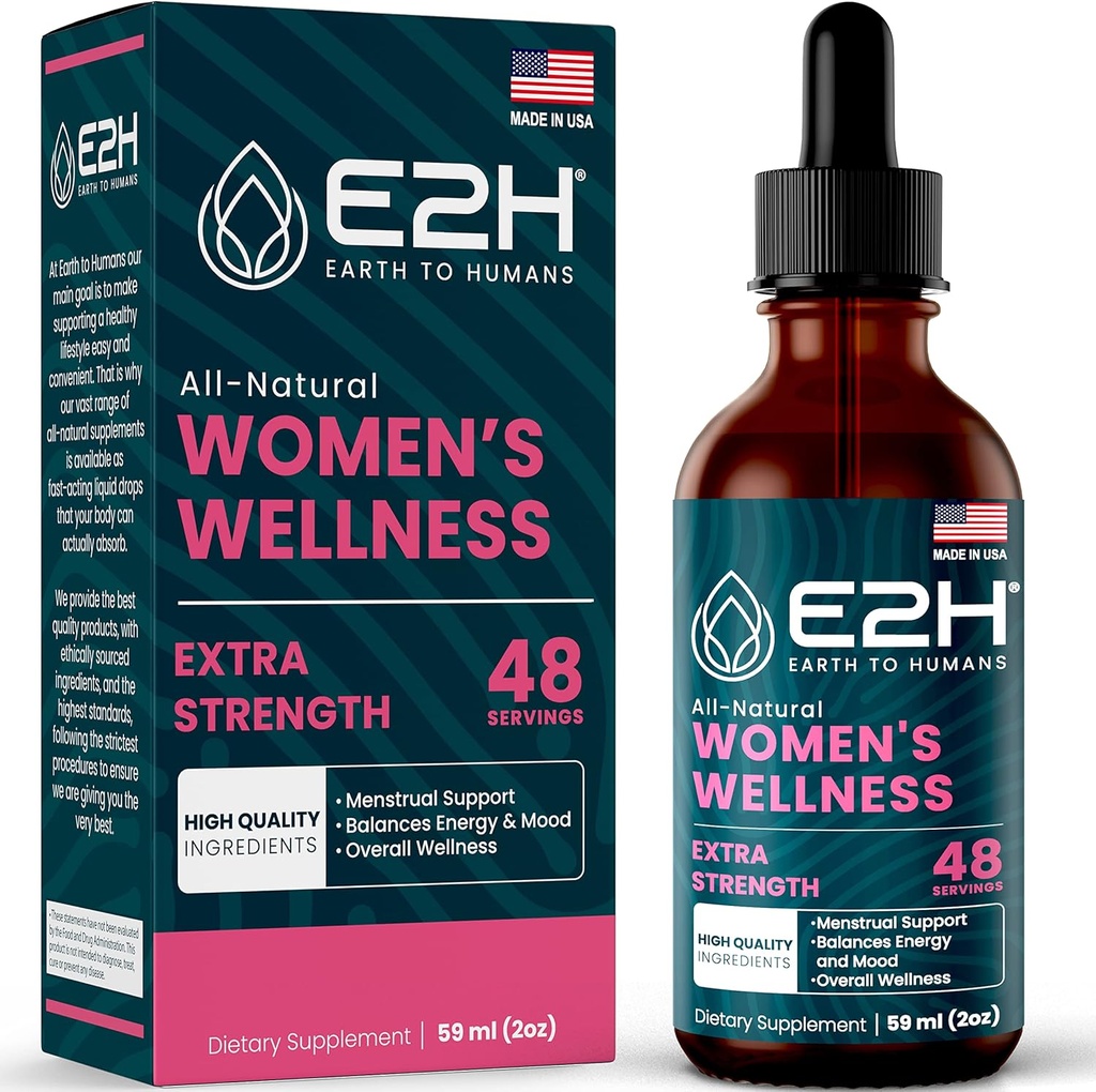 E2H Kõik looduslikud naiste heaolu, hormoonide tasakaal ja PMS-i leevendus Black Cohosh'i, Dong Quai ja lagritsa juurtega kuuma välgu leevendamiseks - 2 Fl Oz