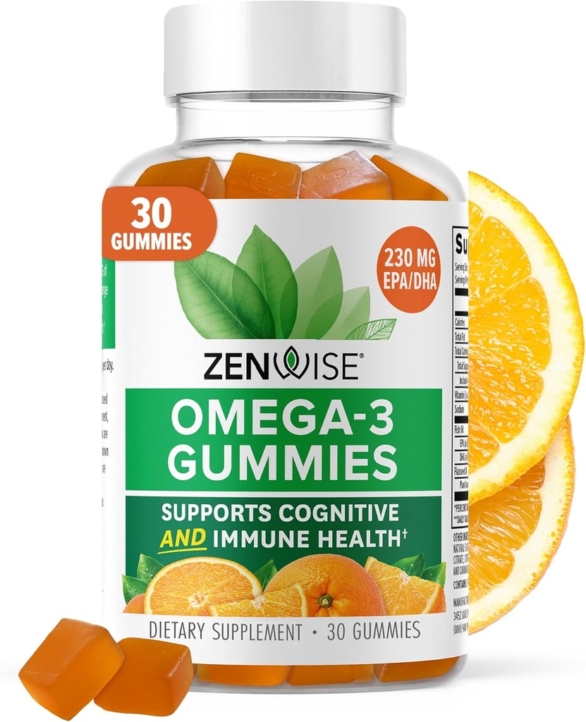 Zenwise Health Omega 3 Gummy Supplement - Burpless Omega 3 täiendus koos DHA ja EPA rasvhapetega immuunsüsteemi tervise jaoks - jätkusuutlikult hangitud kalaõli, linaseemneõli ja E-vitamiin - 30 Gummies