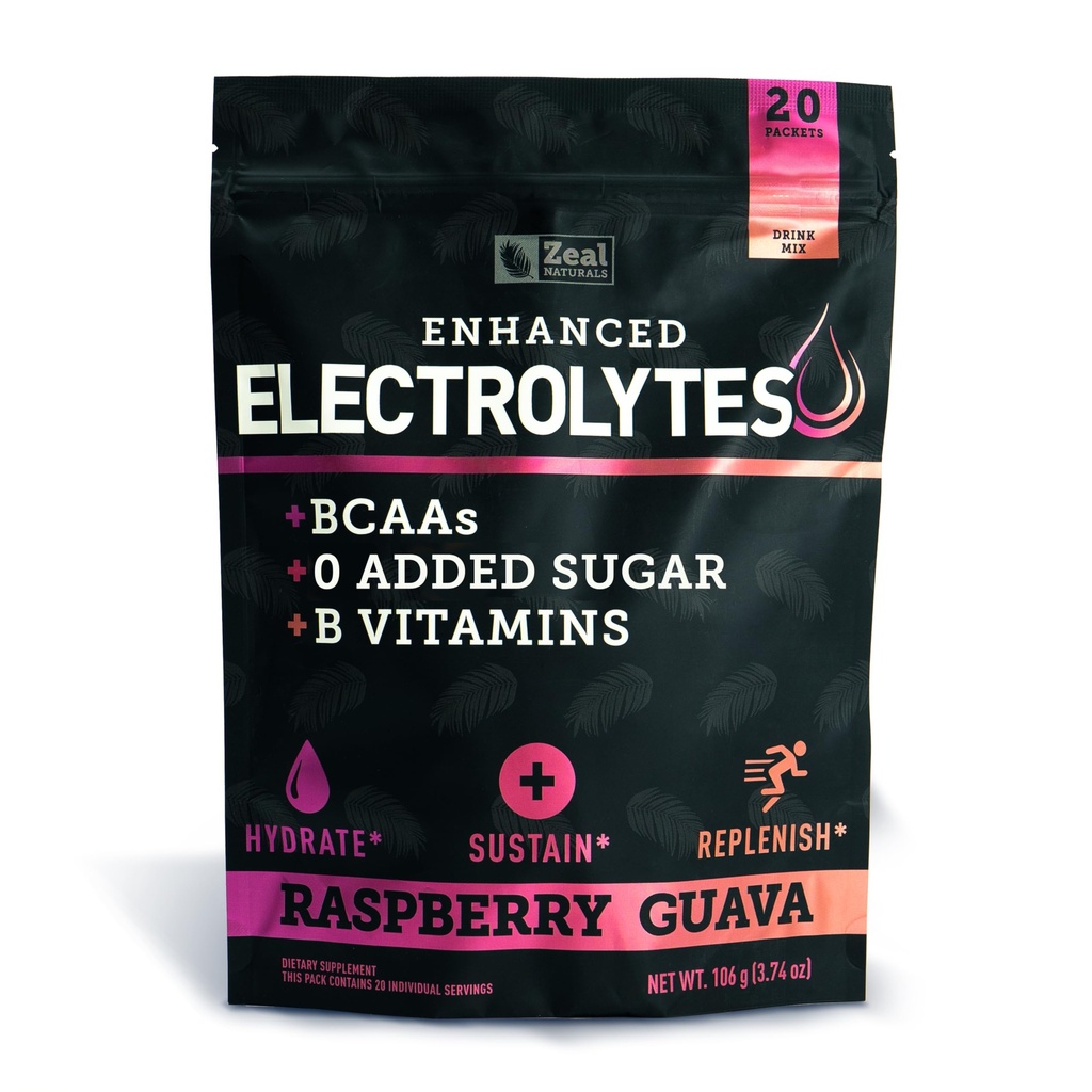 Täiustatud elektrolüütide pulbripulga pakendid ( Vaarika Guava | 20 paketti) w/ 0 Suhkur +BCAAd + B-vitamiinid Elektrolüütide lisand w kaaliumtsink & magneesium hüdreerimiseks - Ketoelektrolüüdid