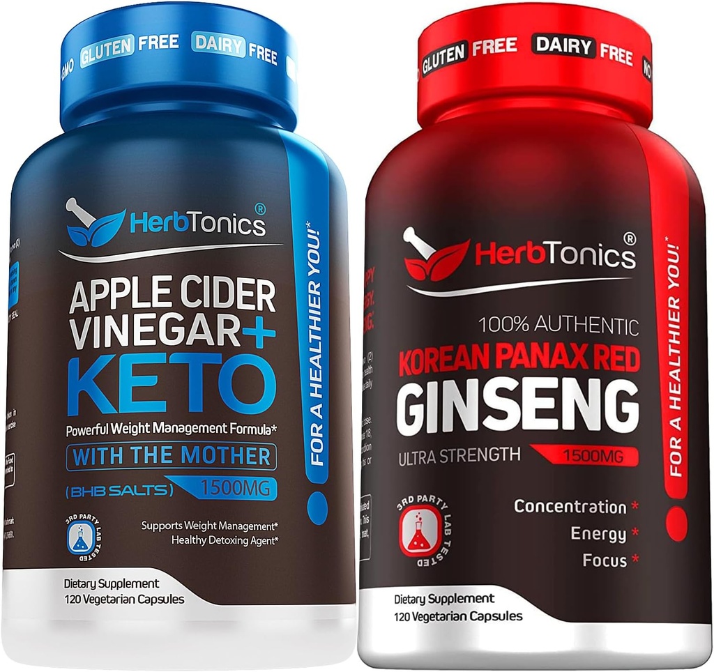Herbtoonika Õunasiider Äädikas Kapslid Plus Keto BHB | Rasvapõletaja & Kaalulangus Täiendus Naistele Ja Meestele - Suur Tugevus ženšenn Korea Red Panax Extract - Performance Support Meestele Ja Naistele