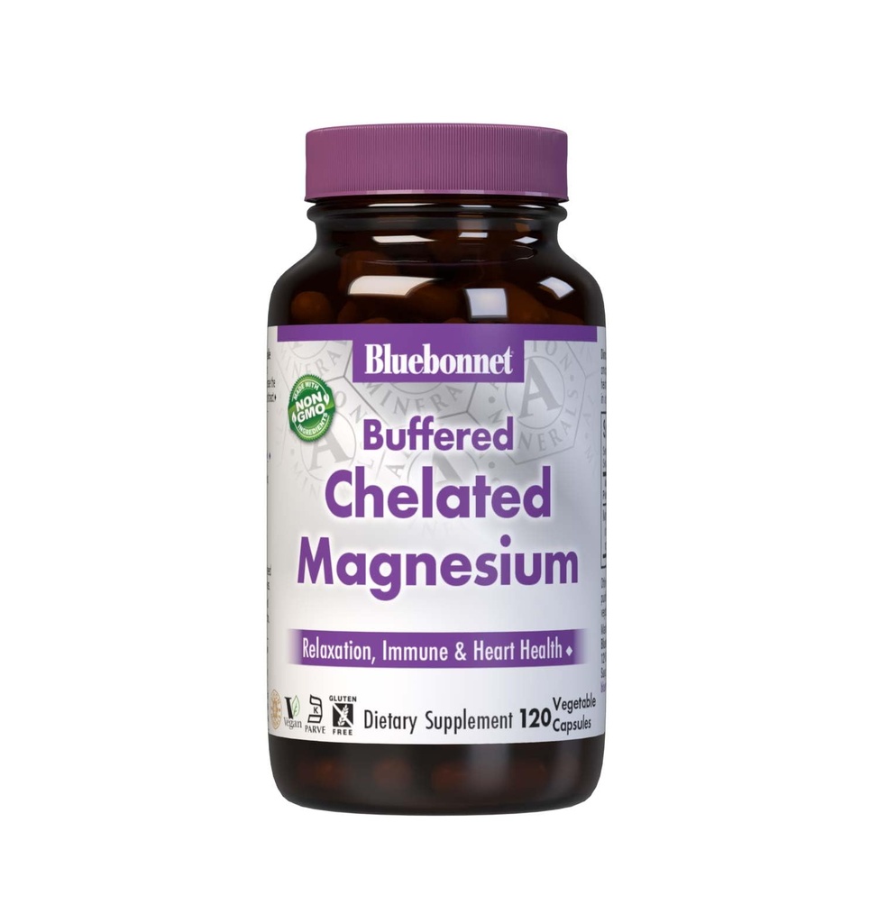 Bluebonnet Nutrition Albion Puhverdatud kelaaditud magneesium 200 mg, magneesiumoksiid, stressi leevendamine, vegan, mitte-GMO, gluteenivaba, sojavaba, piimavaba, Kosher, 120 köögiviljakapslit, 2 kuu pakkumine