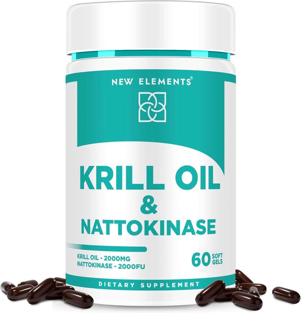 Nattokinaasi täiendus 4000 FU Orgaaniline Antarktika krillõli Omega 3 Softgels 2000mg | DHA | EPA | Nattokinaasi tuletatud Jaapani Natto | Kardiovaskulaarne & Heart Health Support | 60 Softgels