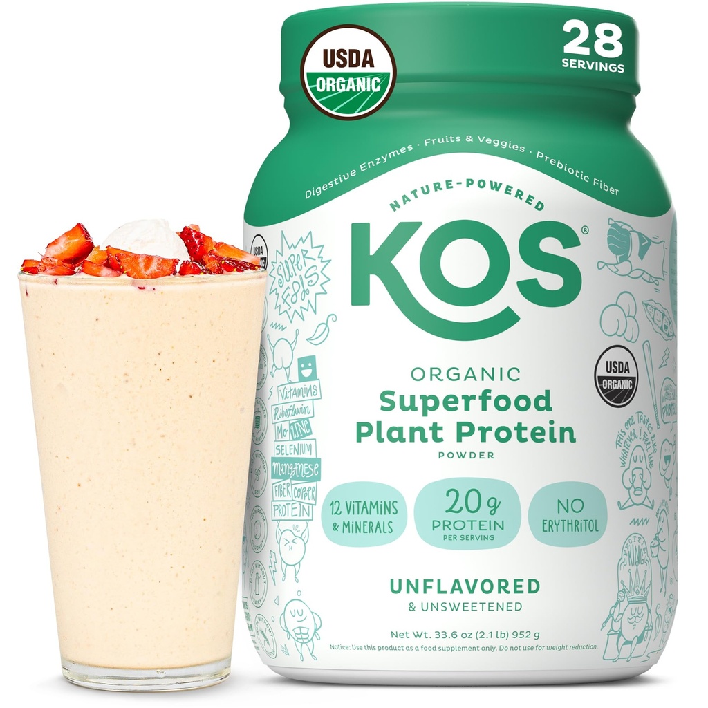 KOS Veganvalgu pulber, maitsestamata ja magustamata - Madala süsivesikusisaldusega hernevalgu segu, orgaaniline supertoit, mis on rikas vitamiinide ja mineraalide poolest - Keto, soja, piimavaba - toidu asendamine naistele ja meestele - 28 serveerimist