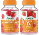 Elujõuline kaltsium, magneesium, tsink ja D-vitamiin + D-vitamiin 5000 RÜ, Gummies Bundle - suurepärane maitse, vitamiinilisand, Gluteenivaba, GMO-vaba, närimiskõlblik