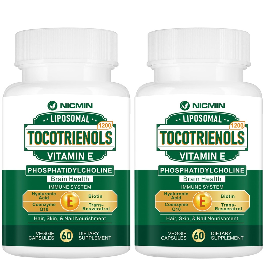 1200MG E-vitamiini tokotrienoolid Liposomaalsed tokotrienoolid Täiendus koos fosfatidüülkoliiniga, 95% delta-tokotrienoolid ja 5% gamma-tokotrienoolid, kõrge imendumine südamele, aju funktsioon 120 kapslit