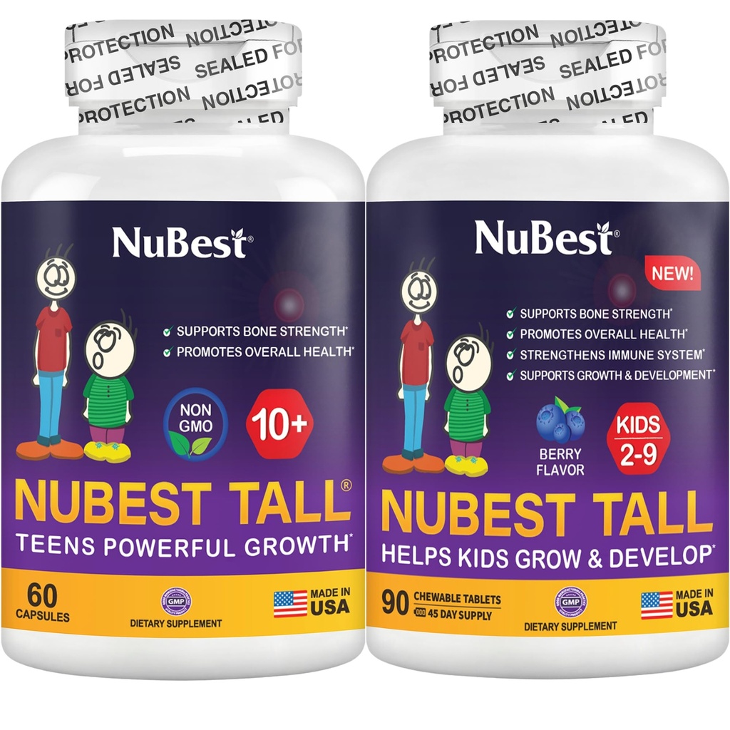 NuBest Bundle Tall 10+ 60 kapslit Pikad lapsed 90 närimistabletti | Laste ja teismeliste kasvutoetus | Kaltsium, vitamiinid D3 K2, kollageen ja taimesegu