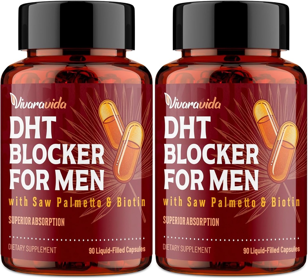 DHT Blocker meestele | Juuste kasvu täiendada Saw Palmetto & Biotin - Juuksekasvu vitamiinid - Juuste regenereerimine - Looduslik juuste väljalangemine Toidulisandid Vedel-täidetud - Proprietary taimsed segud (180 kapslit)