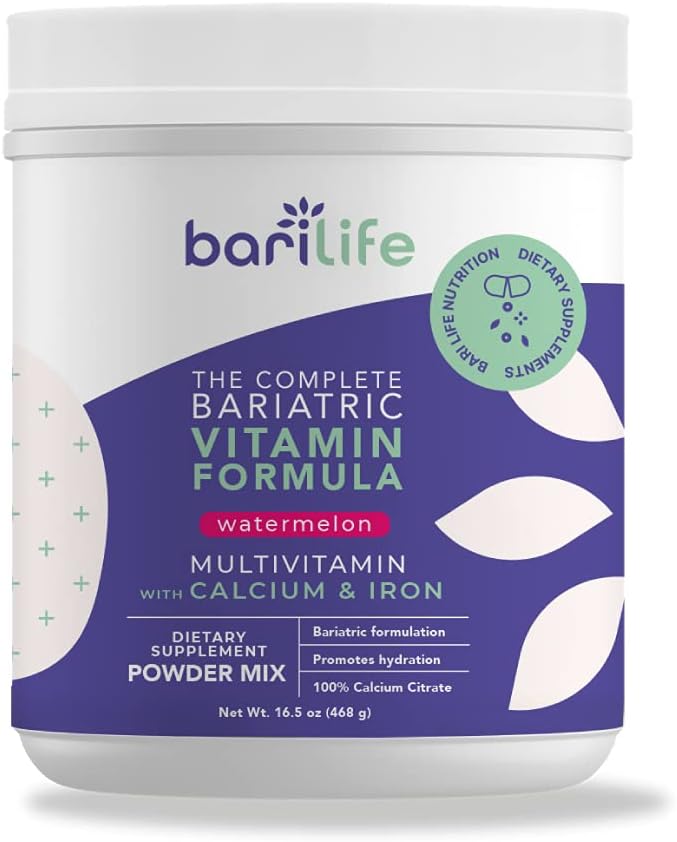 Bari Life Complete Bariatric - Toidulisandi Pulbrisegu, Kaltsiumtsitraat, Multivitamiin, Raud - Bariaatrilised vitamiinid mao varrukate patsientidele - (Watermelon, 60 Servings)