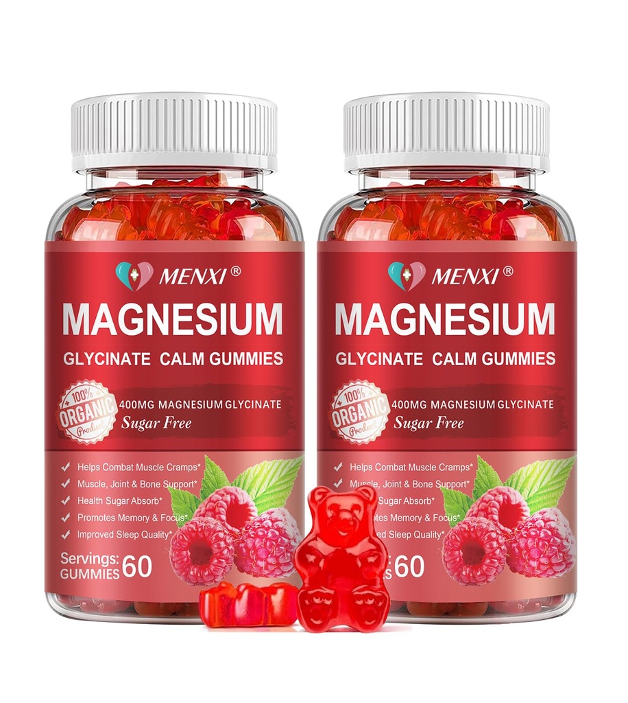 Magneesium Gummies 600mg kohta Serving-Magnesium Glycinate 400mg ja Magneesium Malate 200mg, Suhkruvaba Magneesium kaaliumilisand Calm Mood, Lihased, Luud & Energia Toetus, 120 Vaarika Gummies
