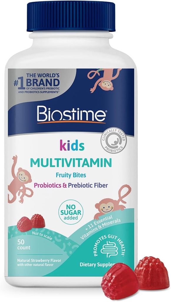Biostime Kids Multivitamiini kummid probiootikumidega ja 11 olulist vitamiini (vanus 4+) | Multivitamiin lastele | Lisatud suhkru puuviljad  Bi Vaba Top 9 allergeenidest | 50 loend