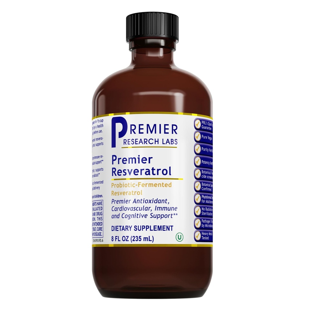 Premier Research Labs Resveratrol - Resveratrooli Vedel täiendus, trans-resveratrool, antioksüdandi tugi südame tervisele ja verevoolule, vananemistoetus, 180 mg teespooni kohta - 8 Fl Oz