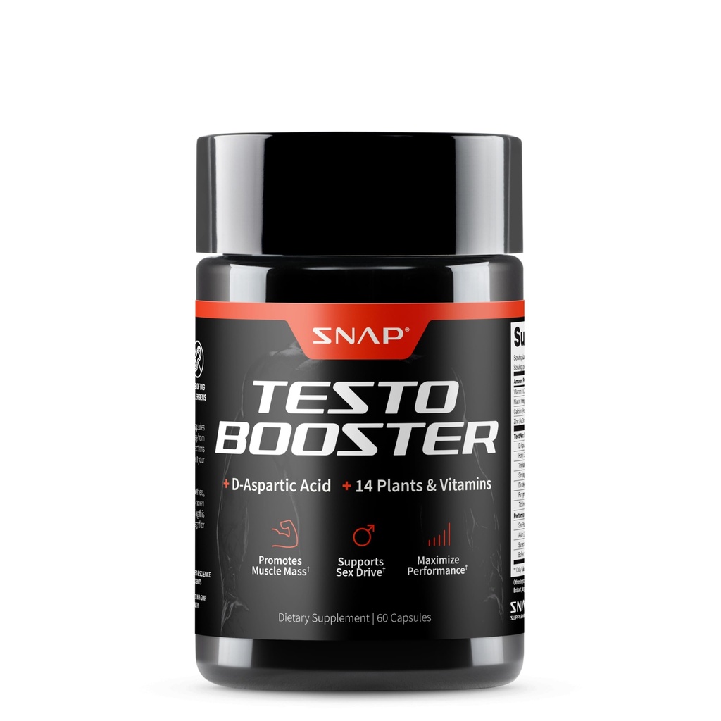 Snap Supplements Testosterooni Booster meestele - soodustab lihaste kasvu, Booster meestele, suurendades looduslikku energiat, vastupidavust ja tugevust, 60 kapslit
