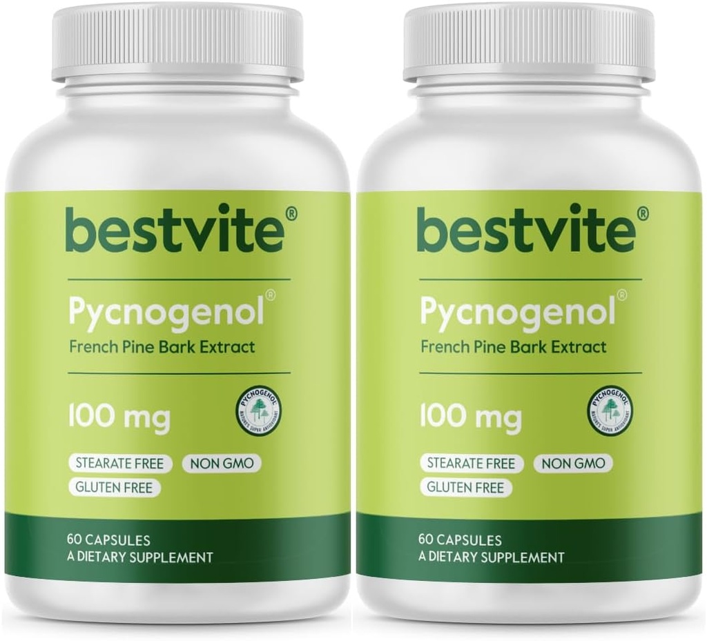 BESTVITE Pycnogenol 100mg (120 kapslit) (60x2) - Prantsuse meremännikoore ekstrakt - Stearate puudumine - Gluteenivaba - Non GMO
