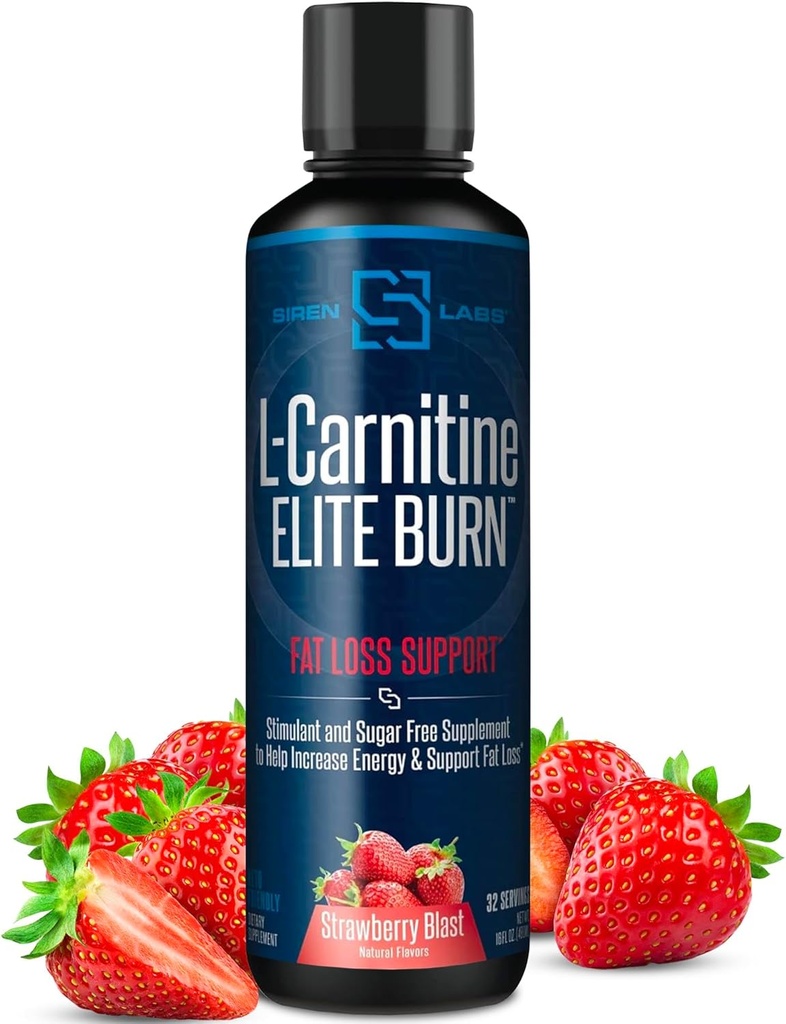 L-Carnitine Elite Burn Liquid Keto Fat Burner and Metabolism Activator - Fat Loss Support Keto Friendly Weight Loss Increase Energy - Stimulant Free - Strawberry Blast 3000mg (32 Servings)