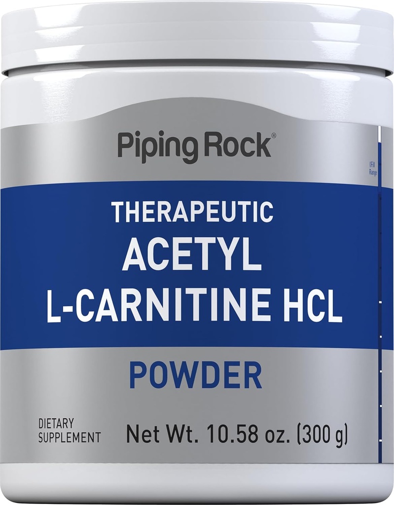 Piping Rock Atsetüül L-karnitiin Pulber | 300 g | ALCAR HCL Supplement | Mitte-GMO, Gluteenivaba