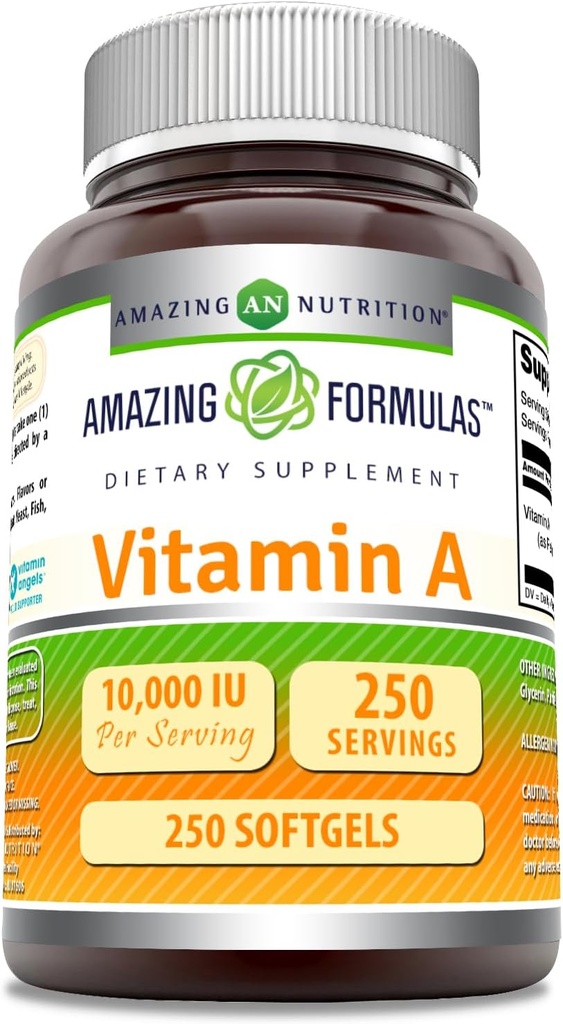 Amazing valemid Vitamiin A 10000 IU täiendus | retinüülpalmitaadina | 3000 Mcg | Softgels | Non-GMO | Gluteenivaba | Valmistatud USAs (1 Pack, 250 Count)
