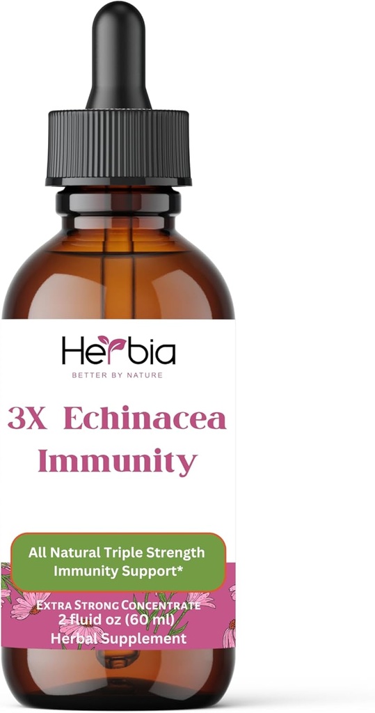 3X Echinacea Immuunsus Eriti tugev kontsentreeritud orgaaniline Echinacea segu Angustifolia ja Purpurea juure, maitsetaime ja lillega immuunsuse toetamiseks, vedel alkohol ekstrakt, 2 vedeliku oz (60 ml)