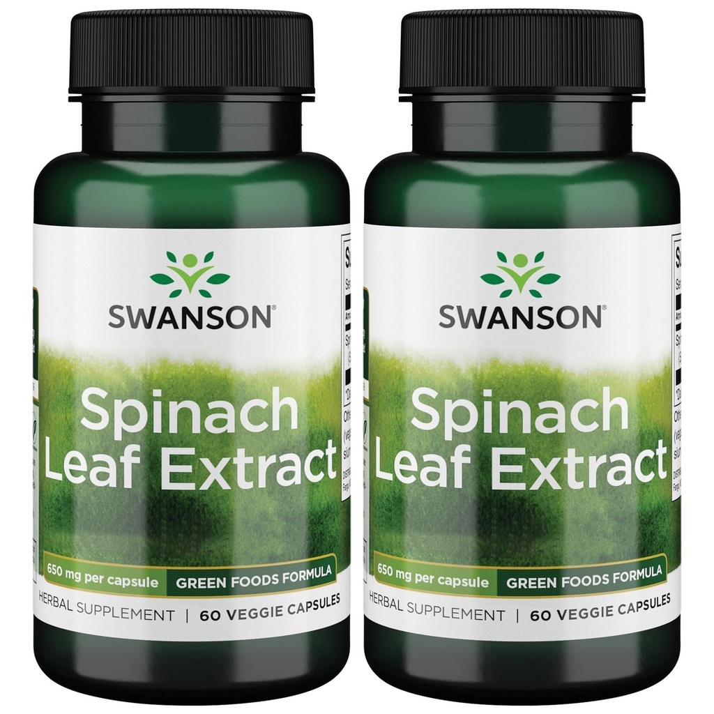 Swanson Spinach Leaf Extract - Taimne täiendus edendada üldist tervist - Rohelised toidud valem w / kasulik tülakoidid ja klorofüll - (60 Veggie kapslit, 650 mg iga) (2 pakendis)
