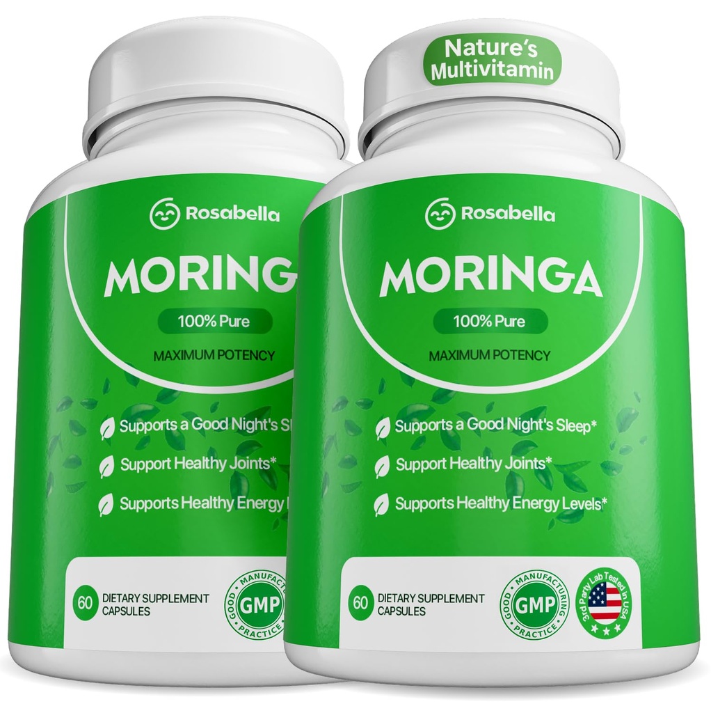 Rosabella Moringa kapslid - Pure Moringa pulber, energia, nahk, immuun- ja soolestiku tervis Superfood, rikkad antioksüdandid, olulised vitamiinid ja aminohapped, looduslik roheline Superfood Supplement - 120 Count