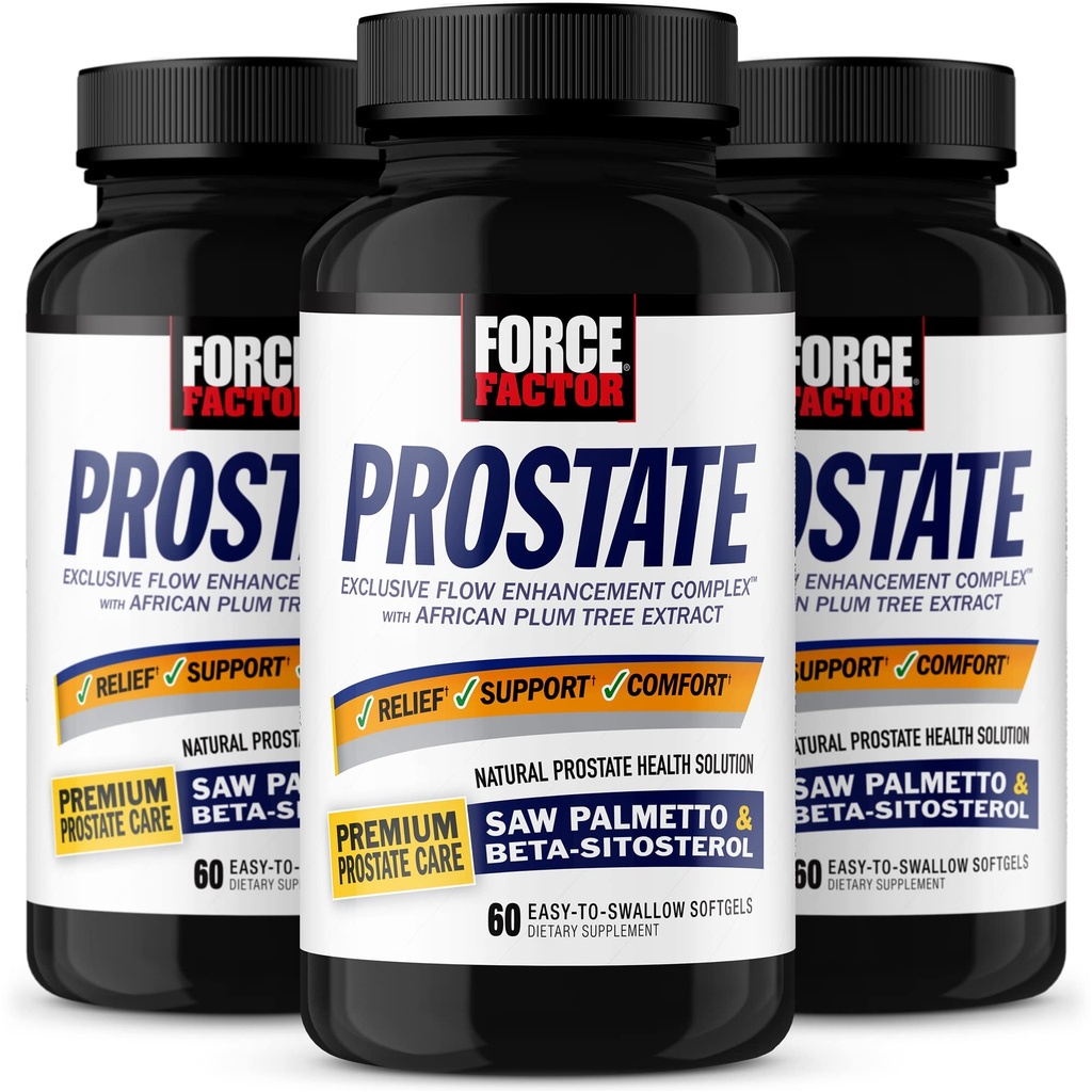 FORCE FACTOR Eesnäärme, 3-Pack, Saw Palmetto ja Beeta Sitosteroli lisand meestele, eesnäärme tervise toetamine, suuruse toetamine, kuseteede leevendamine, põie kontroll, öise urineerimise vähendamine, 180 softgels