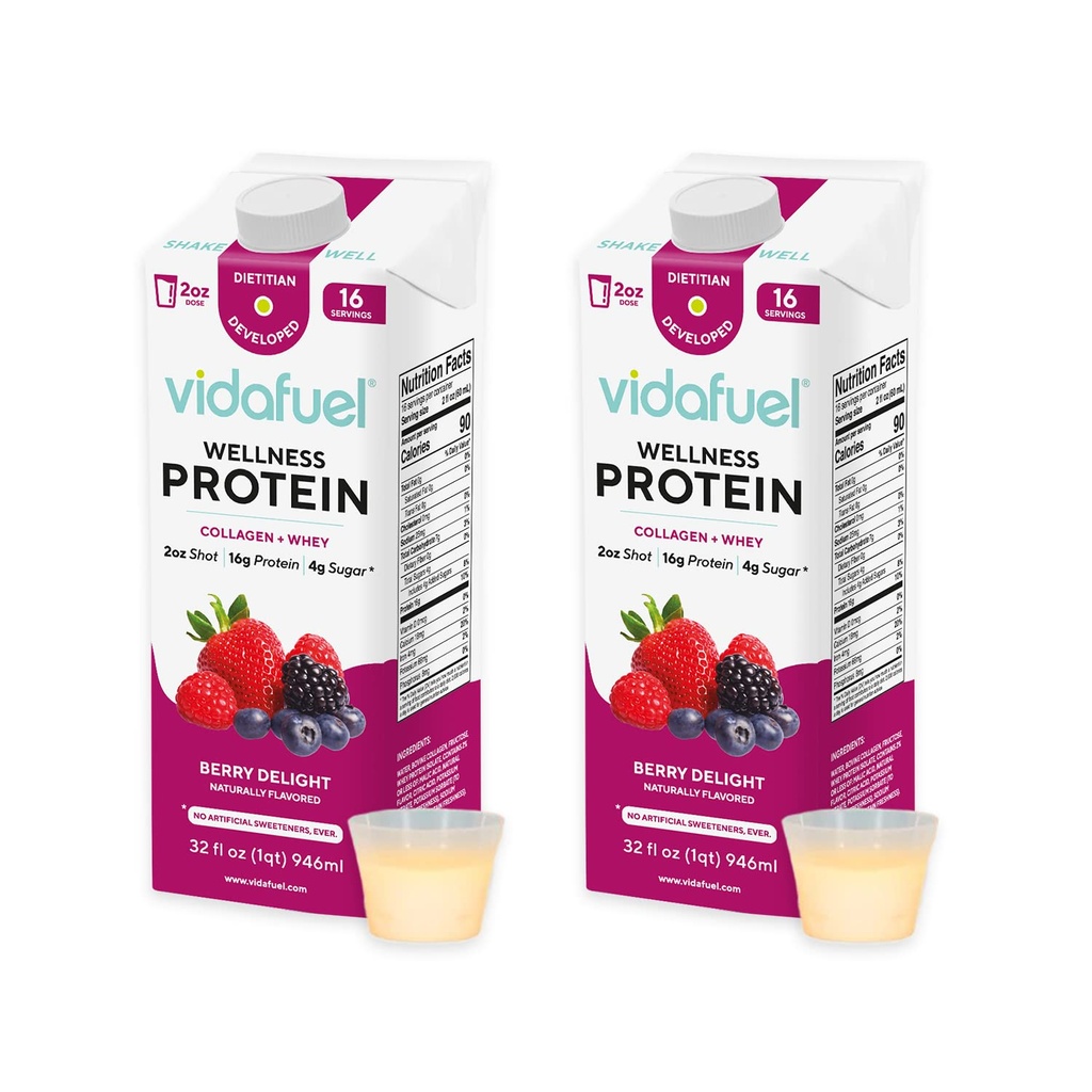 Vidafuel Wellness Protein Drink, 16g Valk 2oz Shot, 32 fl oz Karp, 2 Pack, Berry, kollageen ja vadakujook, Puuduvad kunstlikud magusained