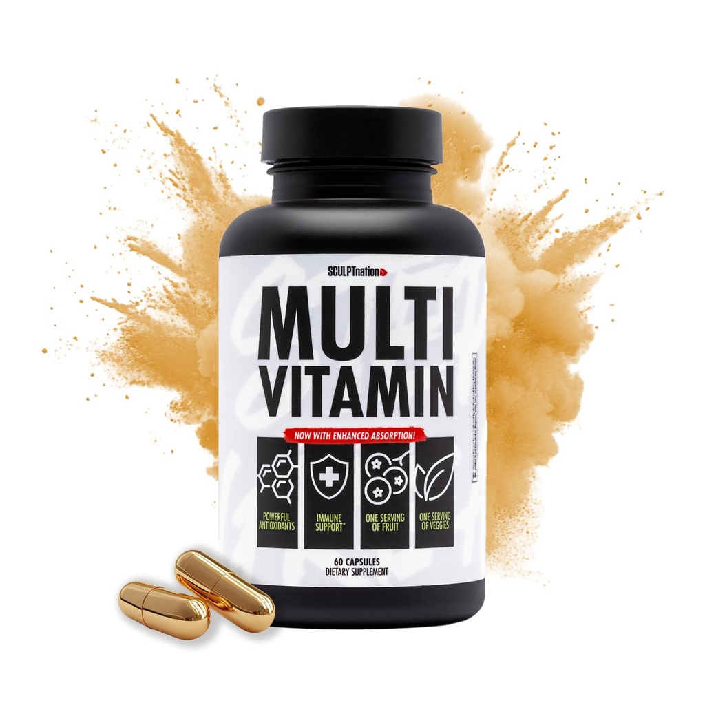 Skulpt Nation V Shred Multivitamiin - igapäevane multivitamiin tsingi, C-vitamiini ja vasega naistele ja meestele, toitumisalane tugi ühe puu- ja köögivilja serveerimisega - 60 kapslit