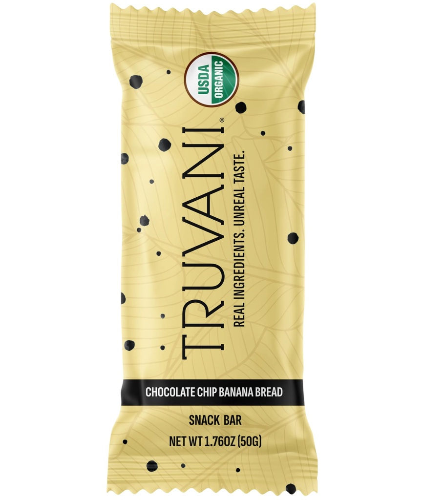Truvani taimepõhised snack baarid | Šokolaadiküpsise banaanileib 1 pakend | 5g valk | USDA orgaaniline ja vegan | Ainus baar | Piima-, soja- ja gluteenivaba | Individuaalselt pakendatud