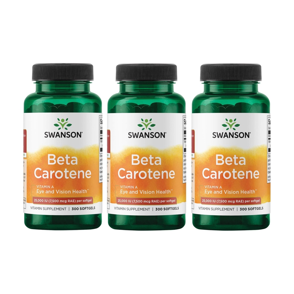 Swanson beeta-karoteen Vitamiin A 25000 RÜ Nahasilm Immuunsüsteem Tervis Antioksüdant Toetus 7500 mcg 300 Softgels Count (3 Pack)