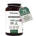 PRISTINE's Berberine 1000 MG toidulisandi kapslid - 75-päevane pakkumine 150 kapslit - süda, & immuunsus Tervishoid Antioksüdandi - seedetrakti ja tervisliku soolestiku Flora tugiklaasi pudel
