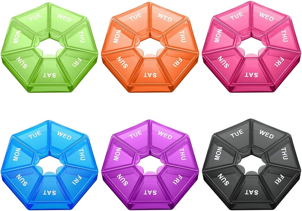 Patelai 6 Tk Väikesed iganädalased pillide korraldaja 7-päevased pillid Vitamiin Juhtum Portable Planner 7 Kaasik Reisiring Hoidlakast Päevane meeldetuletuskonteiner Ravimi täiendus Kalaõli (Vivid Colors)