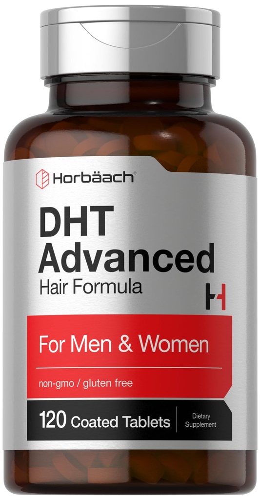 Horbäach DHT Advanced Hair Formula | 120 tabletti | Mitte-GMO ja gluteenivaba juuksevormel Segu Saw Palmetto, Kudzu ja Fo-Tiga