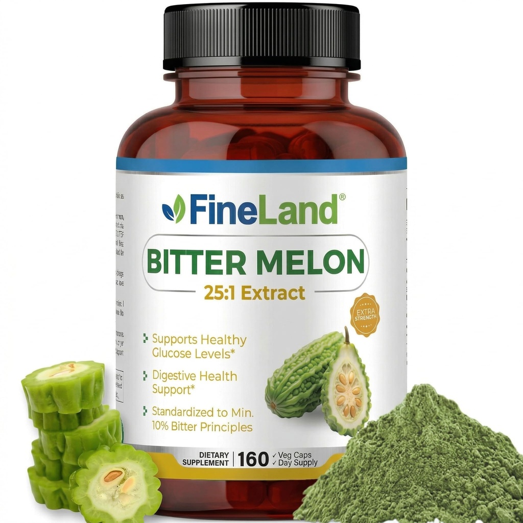 FineLand Bitter Melon 25: 1 Väljavõte, 10% Bitter põhimõtted, toetab seedetrakti tervist, standardiseeritud ja kontsentreeritud ekstrakti, 160 Vegan kapslit, mitte-GMO, valmistatud USA-s