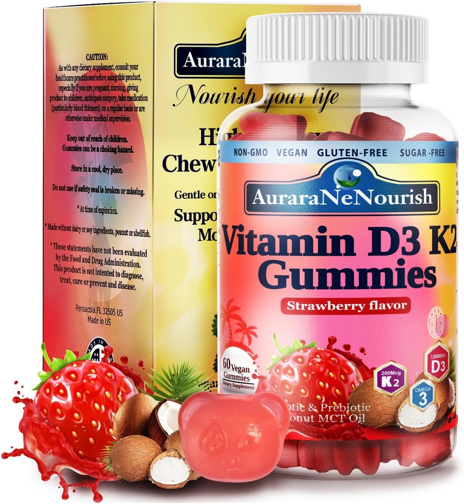 D3 K2 Vitamiin 10000 RÜ, suhkruvaba vitamiin D3 K2 Gummies w. Pro & Pre, näritav vitamiin D3 ja K2 (MK-7) Toidulisandid luudele, hammastele, immuunsüsteemile, südamele ja seedetraktile Tervis, Kaltsiumi imendumine 丨 Taimepõhine