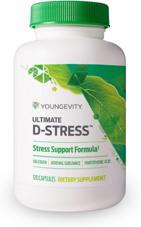 Youngevity Ultimate D-Stress™ – Natural Stress Relief Supplement with Magnesium, Valerian Root Extract, and B Vitamins – Supports Adrenal Health and Nervous System – 120 Capsules (Pack of 1)