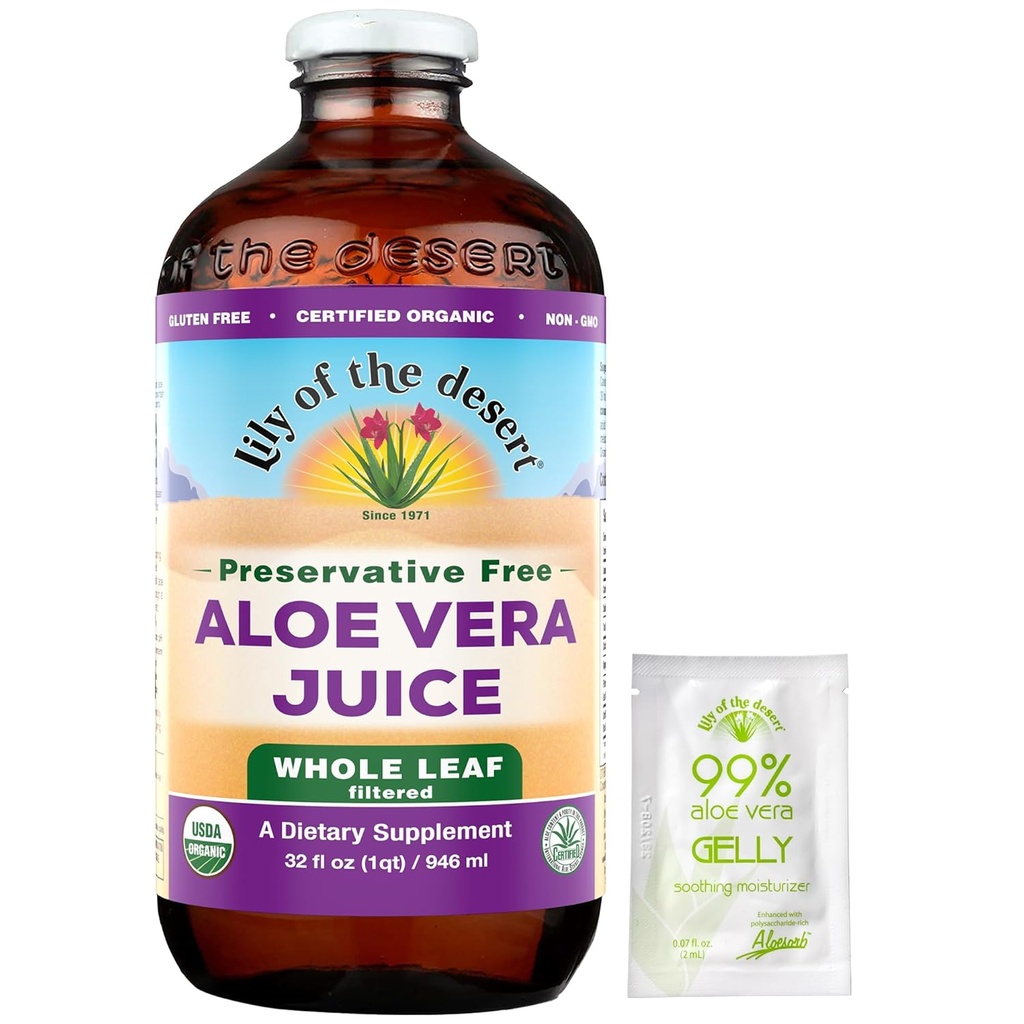 Lily Of The Desert Aloe Vera Mahl, säilitusainevaba - terve lehe Aloe Vera jook looduslike vitamiinidega, seedetrakti ensüümid soolestiku tervise jaoks, kõhu leevendamine, heaolu, hõõguv nahk, Gelly kotike