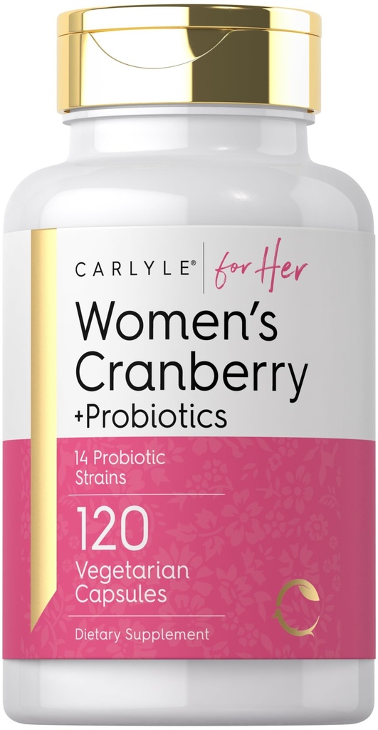 Carlyle Naiste Cranberry Plus probiootikumid | 120 kapslit | 14 probiootilise tüvega | Taimetoitlane, mitte-GMO, gluteenivaba täiendus | tema jaoks