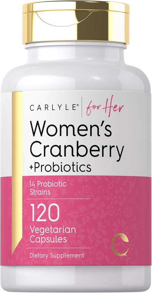 Carlyle Naiste Cranberry Plus probiootikumid | 120 kapslit | 14 probiootilise tüvega | Taimetoitlane, mitte-GMO, gluteenivaba täiendus | tema jaoks